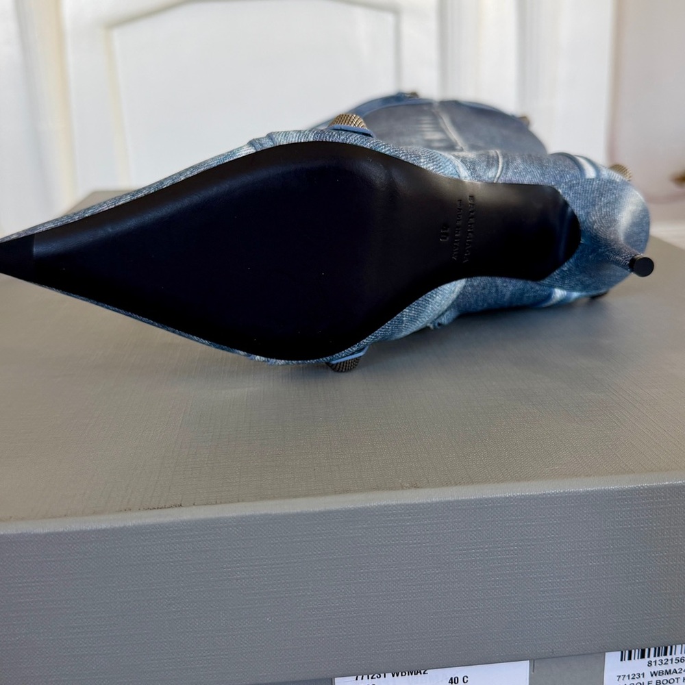 NIB $2600 BALENCIAGA Cagole blue denim leather 771231 stud moto tall boots 41/11 - Picture 6 of 16